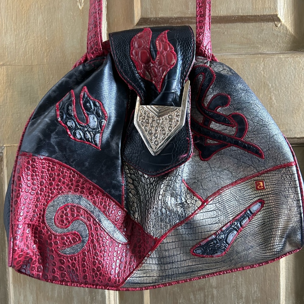 Artisan Red and Black Patchwork Crossbody Bag